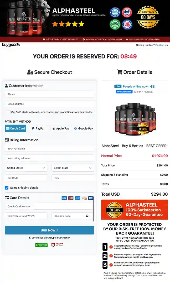 AlphaSteel Secure Payment — Visa Mastercard USA