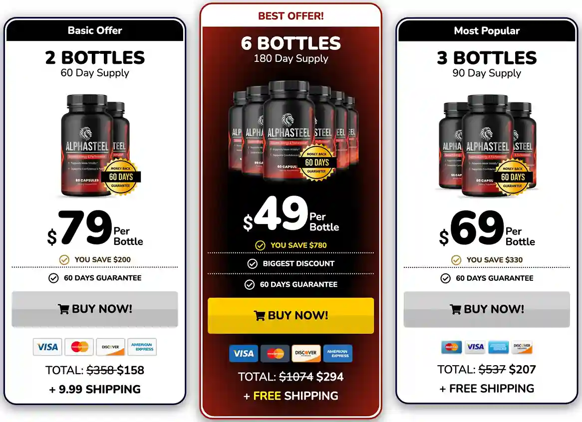 AlphaSteel Pricing — 2, 3 and 6 Bottle Packages USA